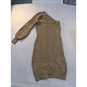 One Shoulder Tan Cable Knit Sweater Dress Plus SZ 0X Women's Forever Sexy